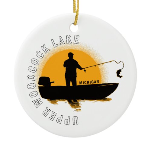 Lake Fishing Michigan Ceramic Ornament