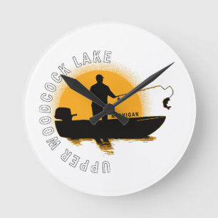 Lake Fishing Michigan Round Clock