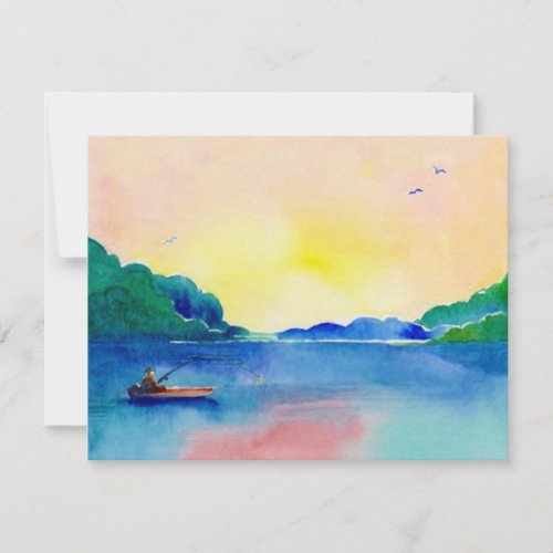 Lake Fishing Retirement in Watercolor Invitation