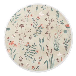 Lake flora watercolor wildflowers ceramic knob