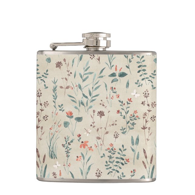 Lake flora watercolor wildflowers flask (Front)