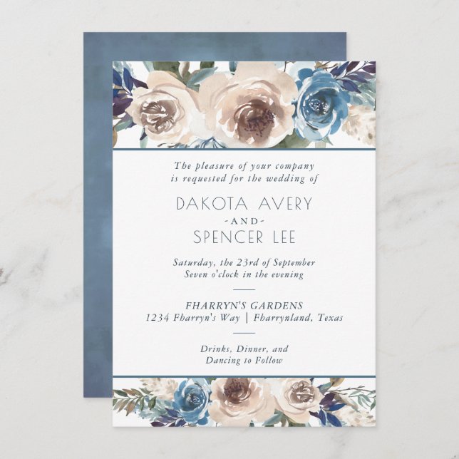 Lake Floral | Dusty Dandelion Garland Wedding Invitation (Front/Back)