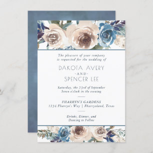 Lake Floral Dusty Dandelion Garland Wedding Invitation