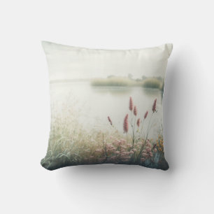 Lake Fog Calm Tranquil Nature Peaceful Season Flow Throw Pillow
