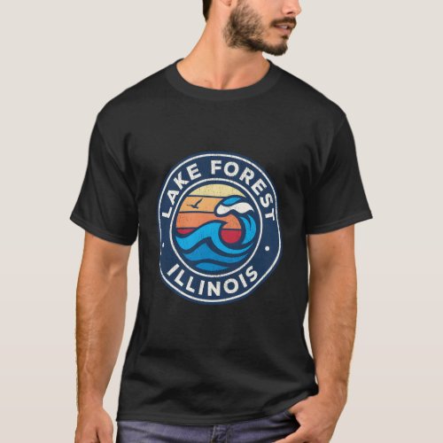 Lake Forest Illinois Il Vintage Nautical Waves Des T_Shirt