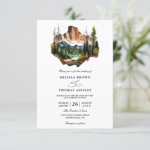 Lake Forest Mountain Budget QR Code Wedding Invitation