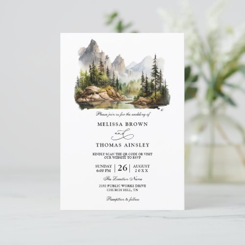 Lake Forest Mountain Budget QR Code Wedding Invitation