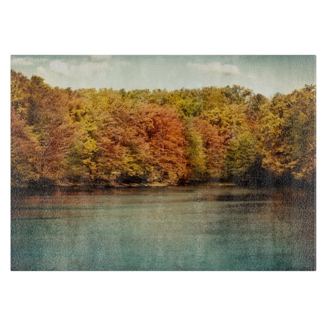 Lake Forest Trees Monogram Glass Cutting Board (Front)