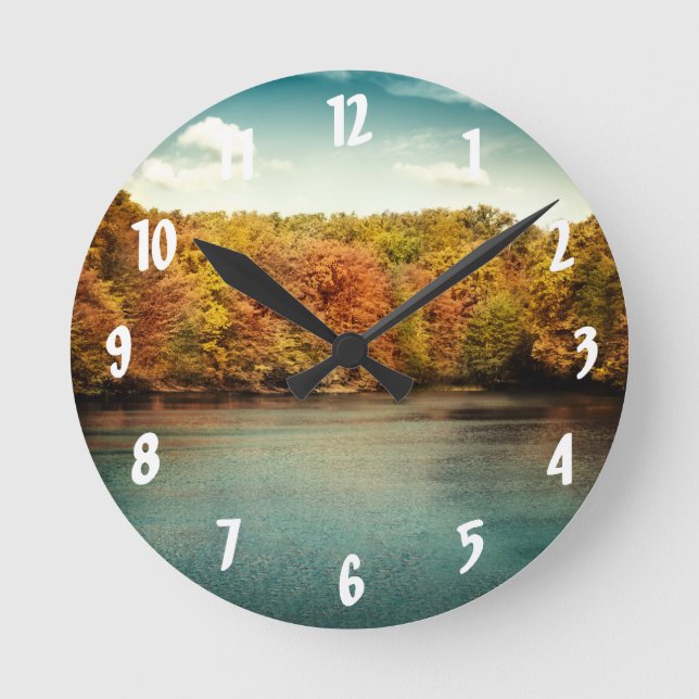 Lake Forest Trees Monogram Initial Wall Clock (Front)