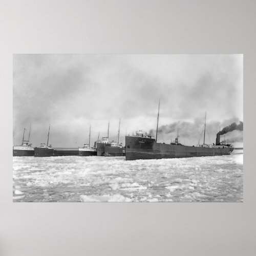 Lake Freighters in Winter Poster