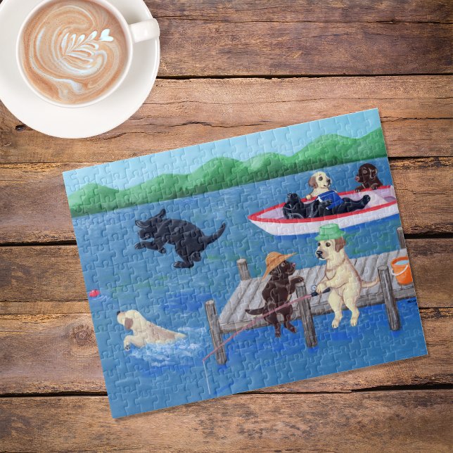 Lake Fun Labradors Jigsaw Puzzle (Lake Fun Labradors featuring Labradors in action.  Various activities at the lakeside like humans.)