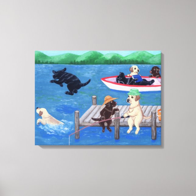 Lake Fun Labradors Painting Canvas Print (Front)