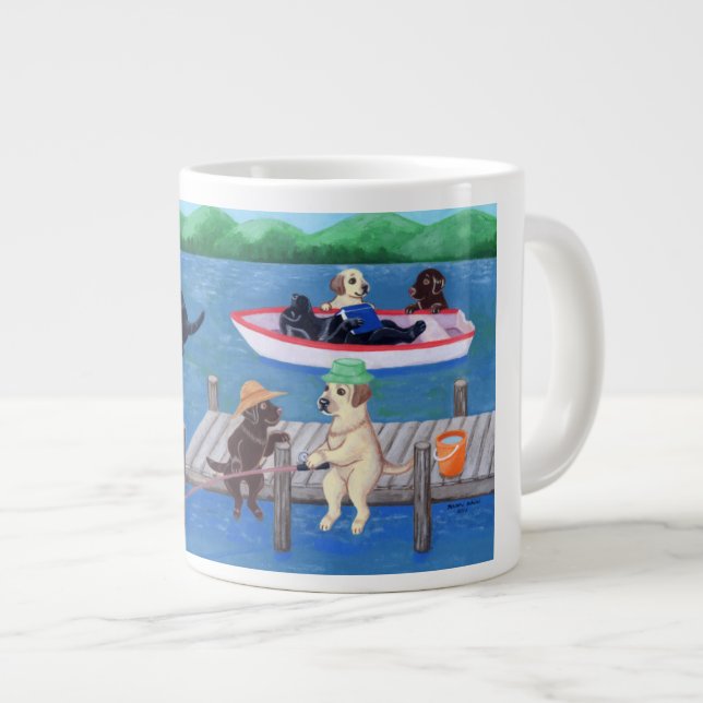 Lake Fun Labradors Painting Giant Coffee Mug (Front Right)