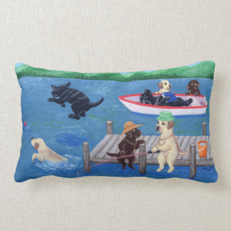 Lake Fun Labradors Painting Lumbar Pillow