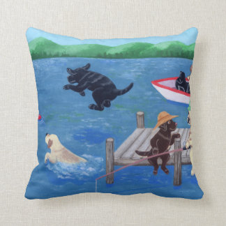 Lake Fun Labradors Painting Throw Pillow