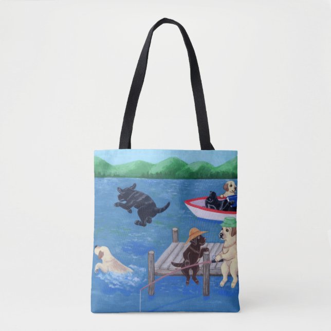 Lake Fun Labradors Painting Tote Bag (Front)