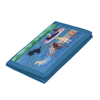 Lake Fun Labradors Painting Tri-fold Wallet