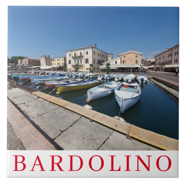 Lake Garda Bardolino harbor view ceramic tile (Front)