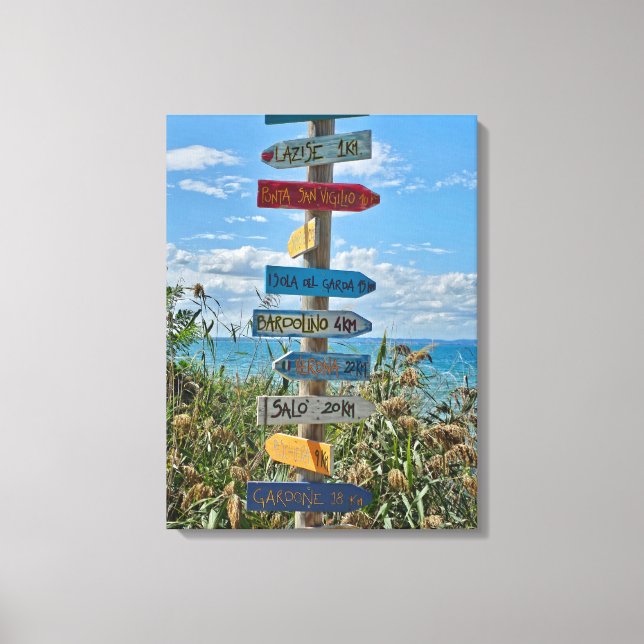 Lake Garda directions sign view canvas print (Front)