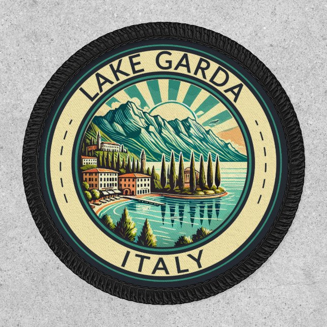 Lake Garda Italy Illustration Travel Art Badge (Front)