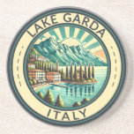 Lake Garda Italy Illustration Travel Art Badge Coaster<br><div class="desc">Lake Garda vector art design. Lake Garda,  in northern Italy,  is known for its crystal clear water. At the south end,  the town of Sirmione is dominated by the Rocca Scaligera,  a fortress with harbor views.</div>