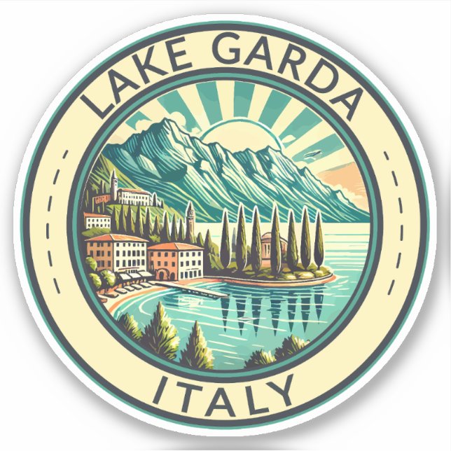 Lake Garda Italy Illustration Travel Art Badge Sticker (Front)