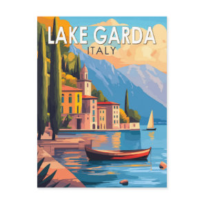 Lake Garda Italy Travel Art Vintage Postcard