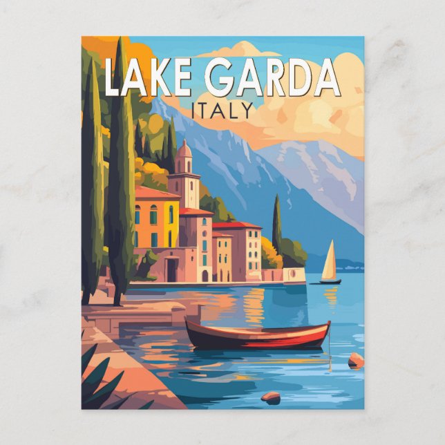 Lake Garda Italy Travel Art Vintage Postcard (Front)