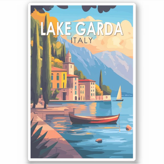 Lake Garda Italy Travel Art Vintage Sticker (Front)