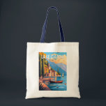 Lake Garda Italy Travel Art Vintage Tote Bag<br><div class="desc">Lake Garda vector art design. Lake Garda,  in northern Italy,  is known for its crystal clear water. At the south end,  the town of Sirmione is dominated by the Rocca Scaligera,  a fortress with harbor views.</div>