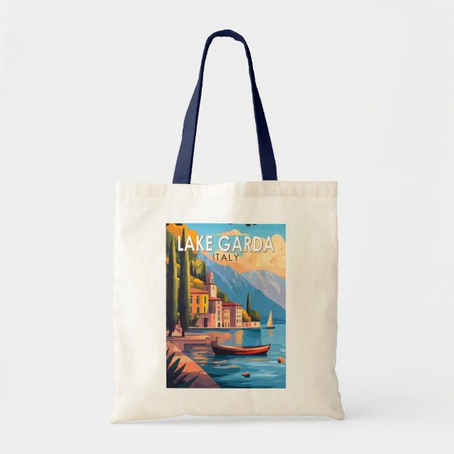 Lake Garda Italy Travel Art Vintage Tote Bag (Front)