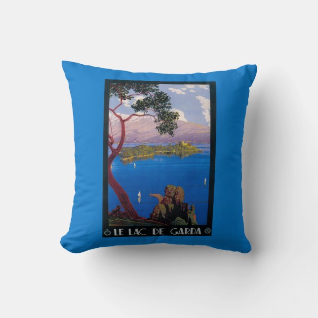 Lake Garda Travel Promotional Poster Throw Pillow (Front)