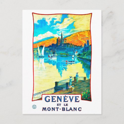 Lake Geneva overlooked by Mont Blanc Postcard