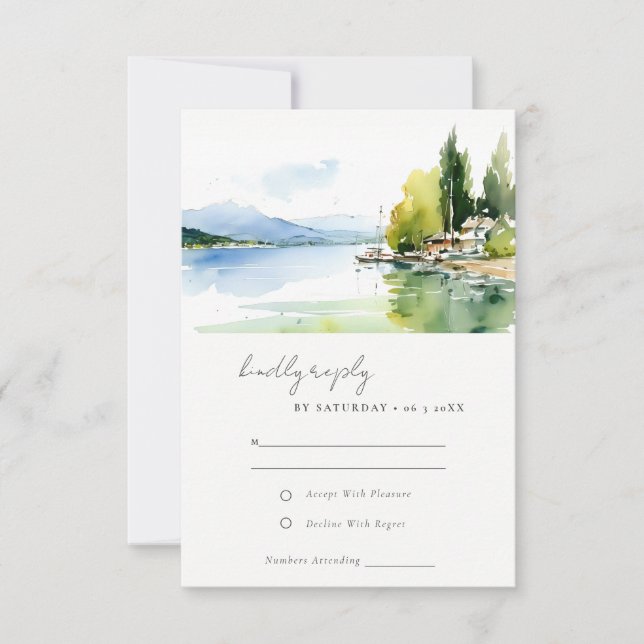Lake Geneva Switzerland Landscape Scape Wedding RSVP Card (Front)