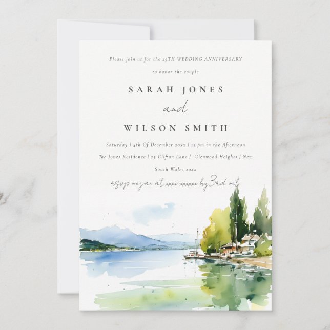 Lake Geneva Switzerland Scape Wedding Anniversary Invitation (Front)
