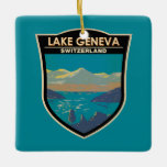 Lake Geneva Switzerland Travel Art Vintage Ceramic Ornament<br><div class="desc">Lake Geneva on the Switzerland side vector art design. Lake Geneva (or Lac Léman) is a crescent-shaped lake shared between France and Switzerland,  and overlooked by the Alps.</div>
