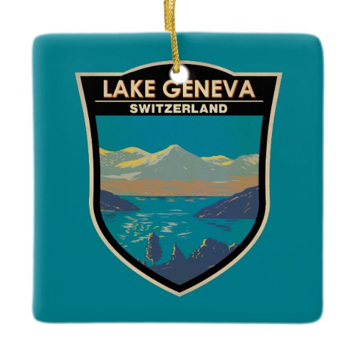 Lake Geneva Switzerland Travel Art Vintage Ceramic Ornament