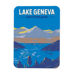 Lake Geneva Switzerland Travel Art Vintage Magnet