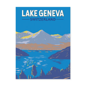 Lake Geneva Switzerland Travel Art Vintage Postcard