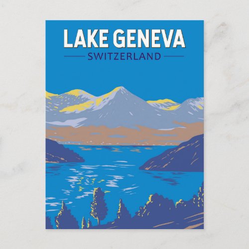 Lake Geneva Switzerland Travel Art Vintage Postcard