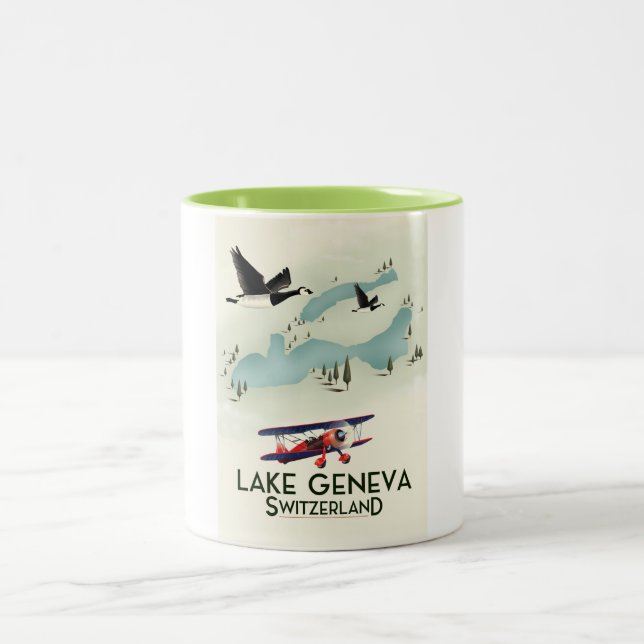 lake geneva switzerland Travel poster Two-Tone Coffee Mug (Center)