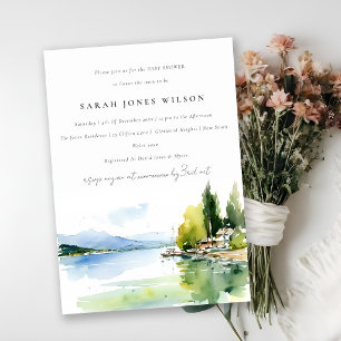 Lake Geneva Switzerland Watercolor Baby Shower Invitation