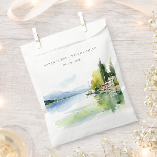 Lake Geneva Switzerland Watercolor Scape Wedding Favor Bag