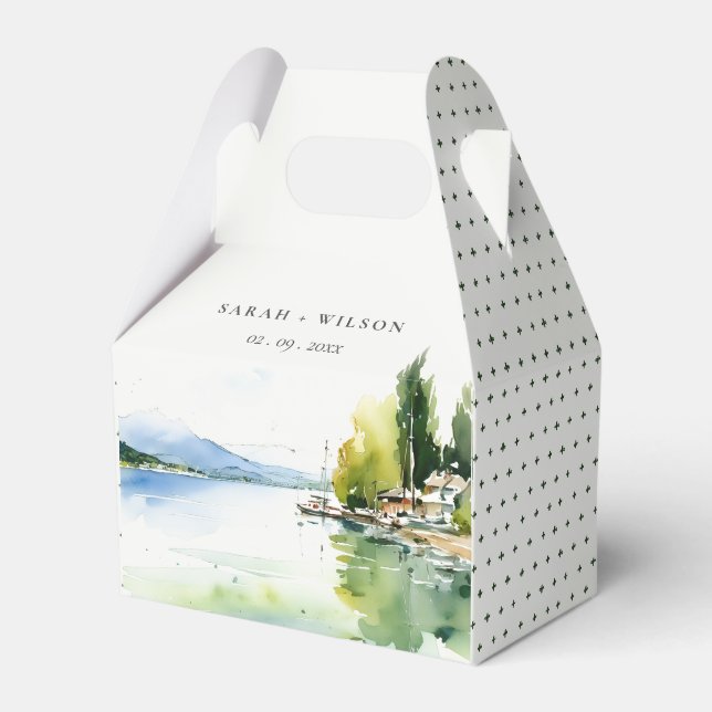 Lake Geneva Switzerland Watercolor Scape Wedding Favor Boxes (Front Side)