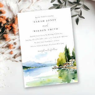 Lake Geneva Switzerland Watercolor Scape Wedding Invitation
