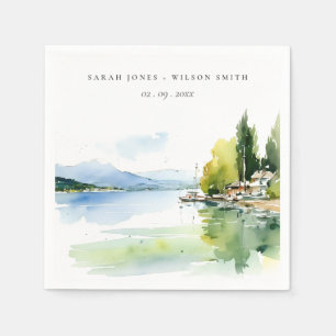 Lake Geneva Switzerland Watercolor Scape Wedding Napkins