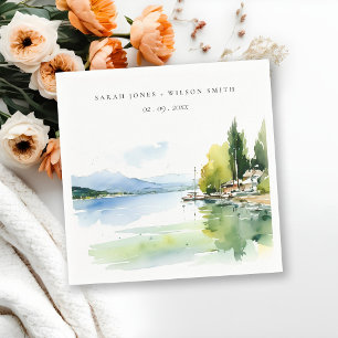 Lake Geneva Switzerland Watercolor Scape Wedding Napkins