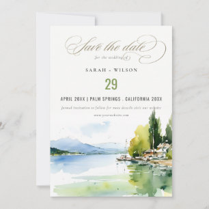 Lake Geneva Switzerland Watercolor Scape Wedding Save The Date