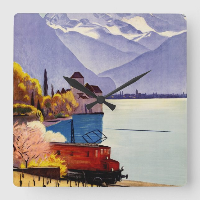 Lake Geneva Travel Square Wall Clock (Front)