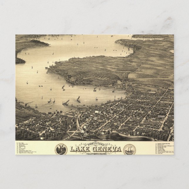 Lake Geneva Vintage Map Postcard (Front)